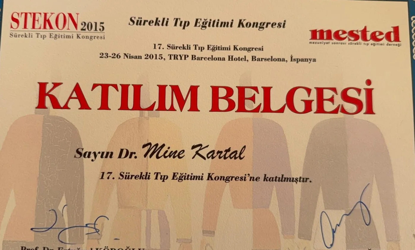 Dr. Mine Kartal eğitim sertifikası
